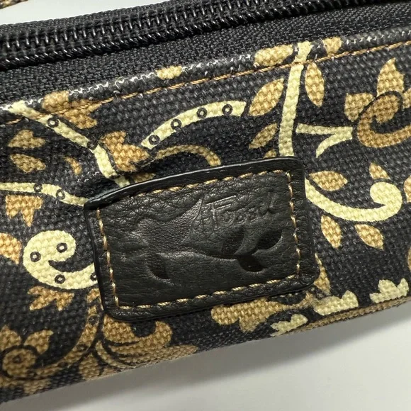 Vintage Fossil Black and Gold Patterned Cosmetics Case Bag - Picture 4 of 10